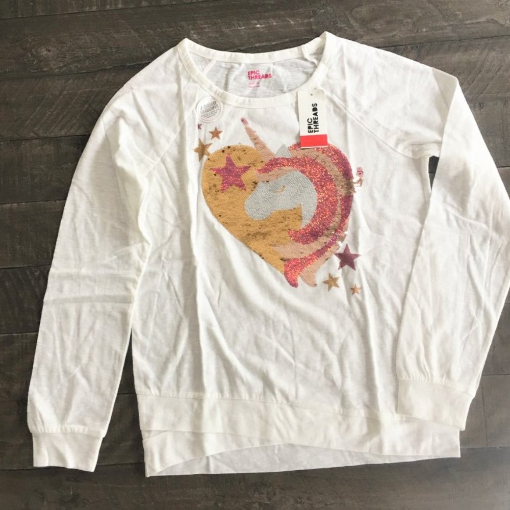 Epic Threads Girls Long Sleeve Flip Sequin Graphic T-shirt Size XL.